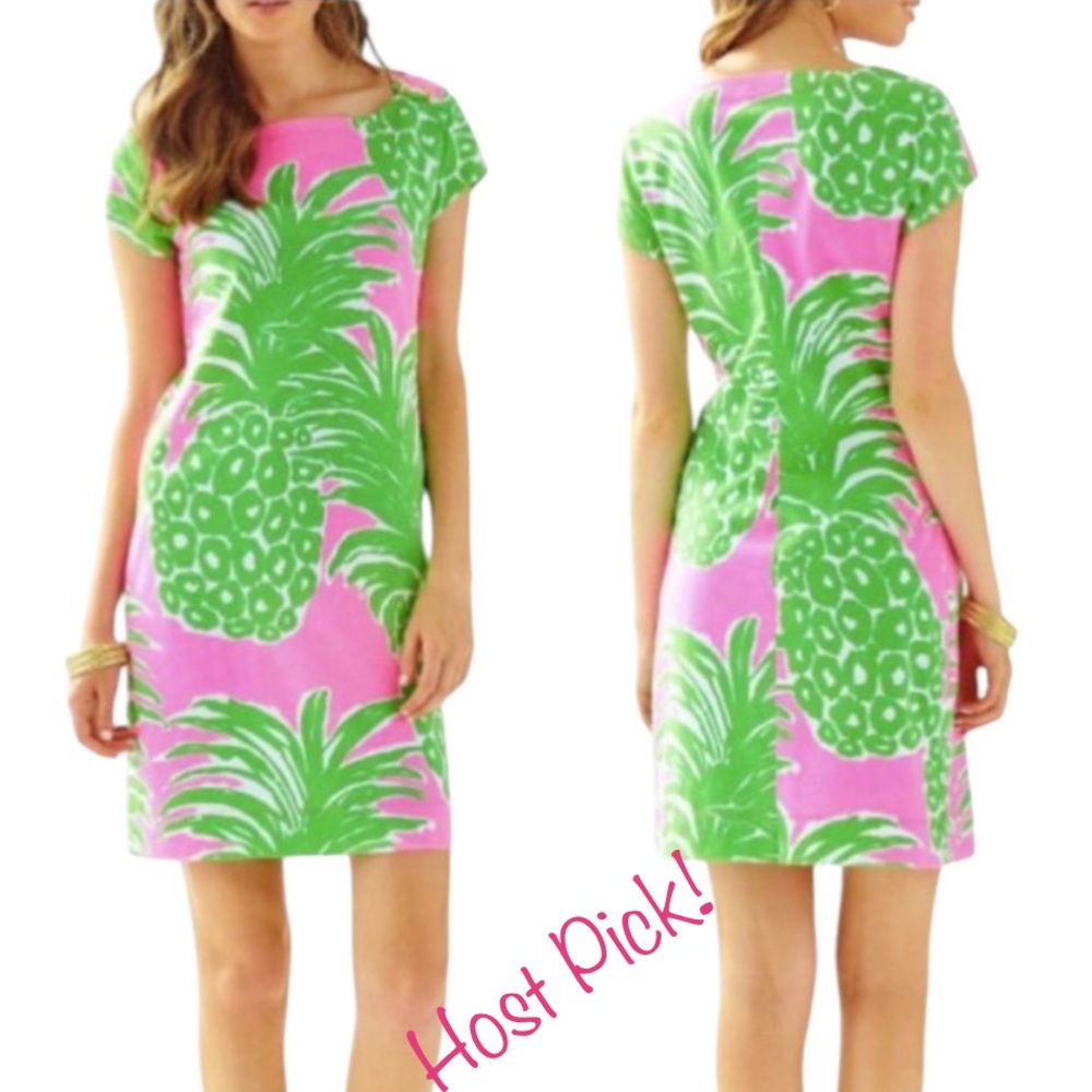 Lilly Pulitzer Loren Pink Green Pink Pout Flamenco Pineapple Knit Mini Dress - S - Picture 1 of 16
